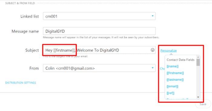 Personalization options