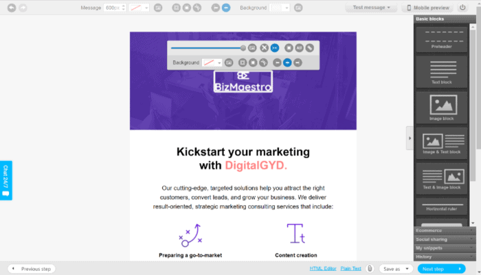 GetResponse email editor